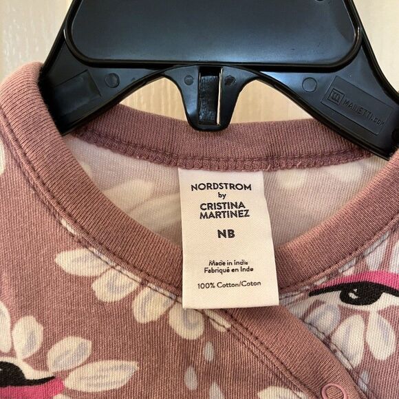 Nordstrom by Cristina Martinez Pink Timber Eye Petals Footie Cotton Size Newborn - Picture 5 of 8